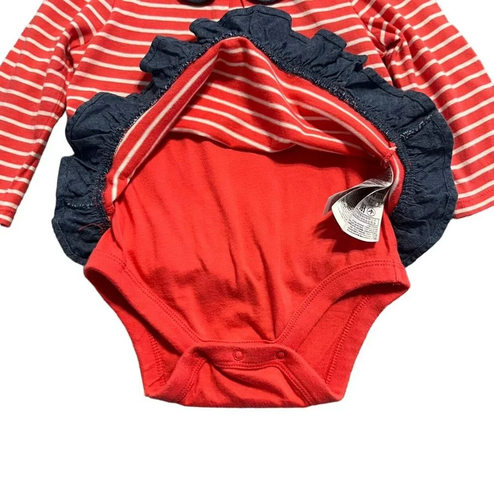 Baby Gap 6-12m Coral Striped Chambray Ruffles Bodysuit Onesie